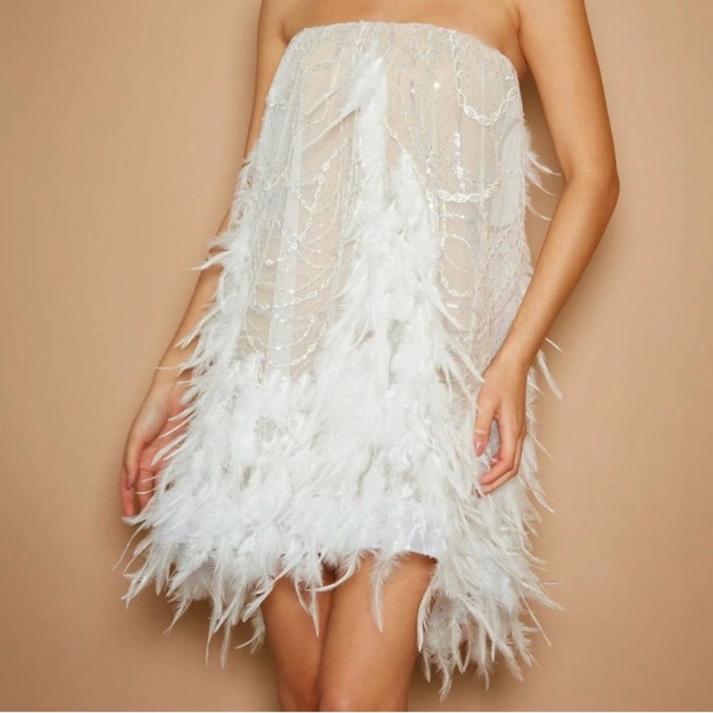 NWT Helsi Stevie Beaded Strapless Feather Trim Mini